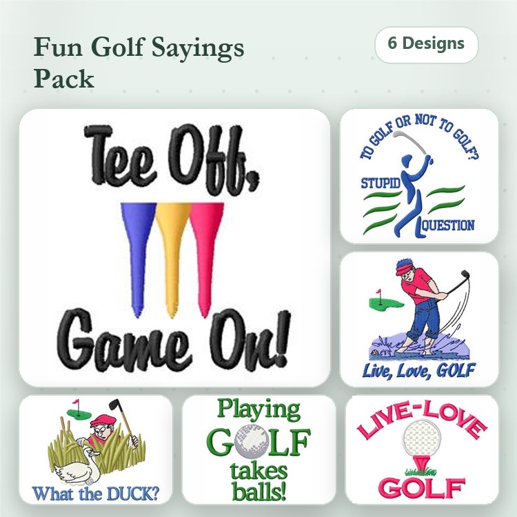 Golf Sayings Embroidery Designs Bundle – Tee Off, Game On, Is Golf or Not a Sport?, & More (6 Designs)