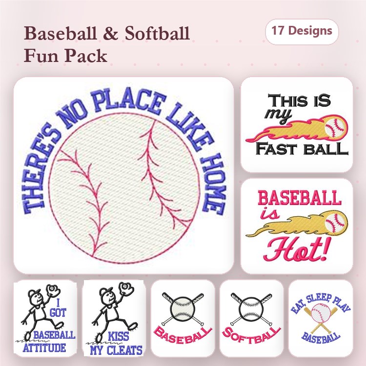 Baseball & Softball Embroidery Designs Bundle – There's No Place Like Home, This is My Fast Ball, & More (17 Designs)