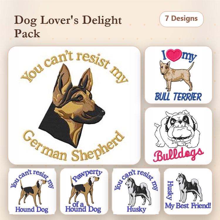 Bull Terrier & Bulldog Embroidery Bundle – Hound Dogs & More (7 Designs)