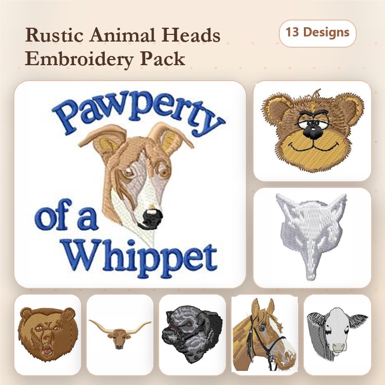 Wildlife Embroidery Bundle – Deer, Bear, Fox & More (6 Designs)