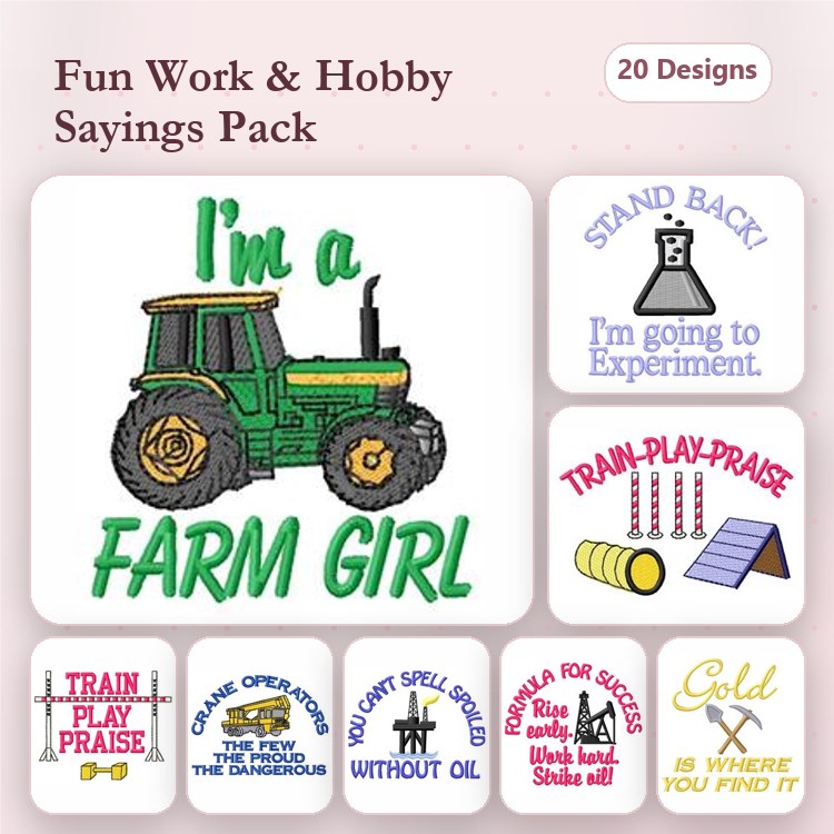 Farm and Hobby Sayings Embroidery Designs Bundle – I'm a Farm Girl, Stand Back, I'm going to Experiment & More (20 Designs)