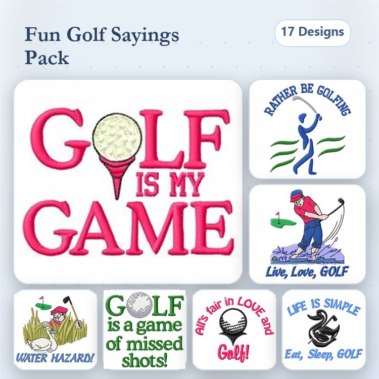 Golf Sayings Embroidery Designs Bundle – Golf is My Game, Rather Be Golfing, Live, Love, GOLF & More (17 Designs)