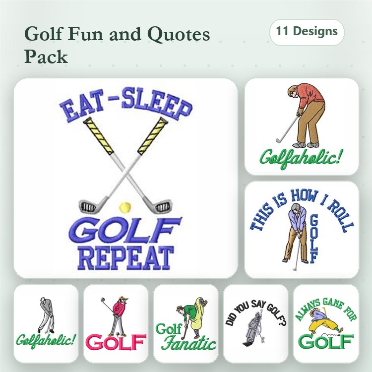 Golf Quotes Embroidery Designs Bundle – Eat-Sleep-Golf Repeat, Golfaholic, Let's Get Golf & More (11 Designs)