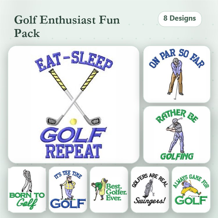 Golf Humor Embroidery Designs Bundle – Eat Sleep Golf Repeat, On Par So Far, Born to Golf & More (8 Designs)