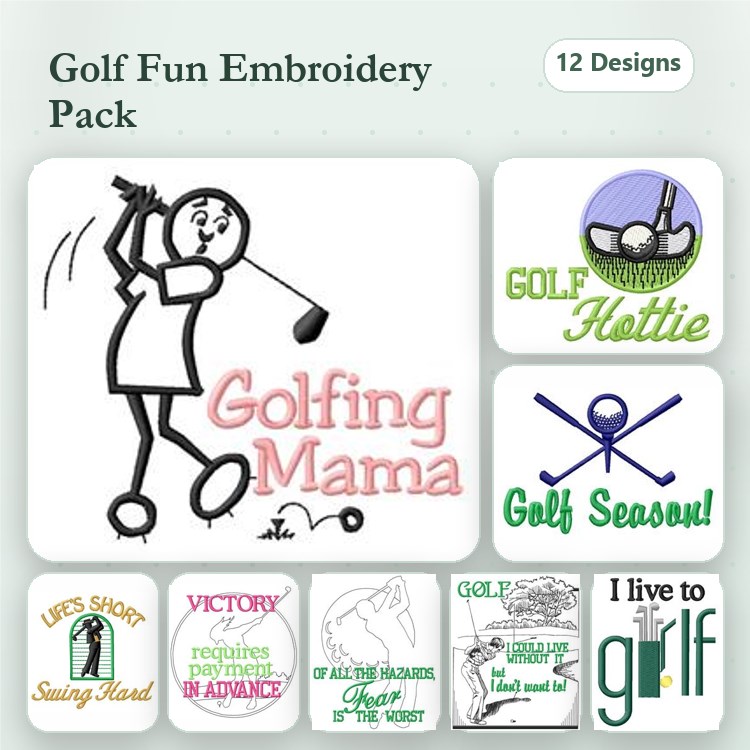 Golfing Embroidery Designs Bundle – Golfing Mama, Golf Hottie, Life's Short Swing Hard & More (12 Designs)