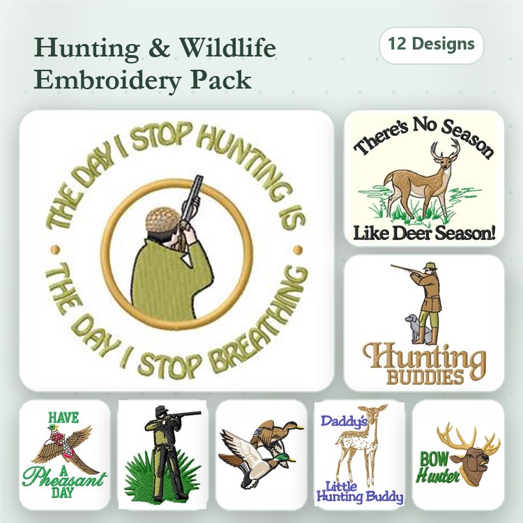 Hunting Themed Embroidery Bundle – Deer, Ducks & More (12 Designs)