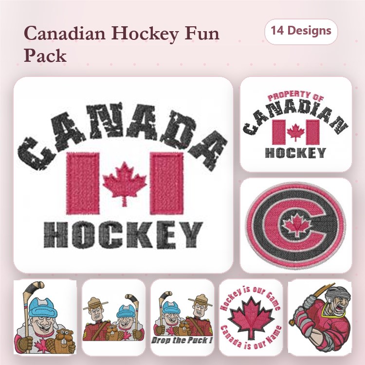 Canadian Hockey Embroidery Designs Bundle – Canada Hockey, Canadian Flag with Maple Leaf, Hockey Player with Stick & More (14 Designs)