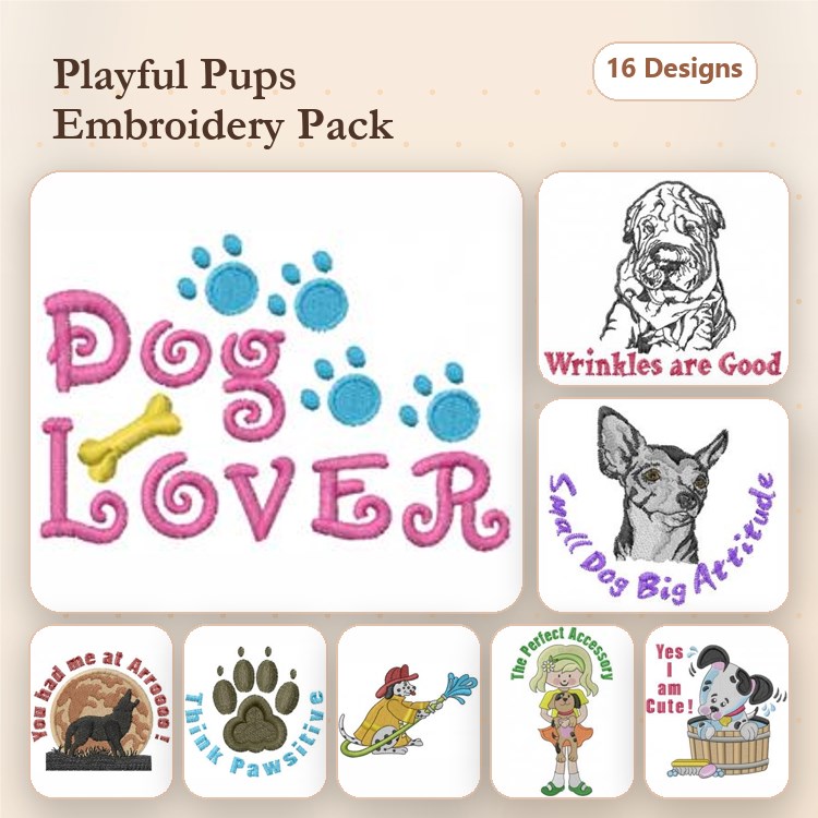 Dog & Turtle Embroidery Bundle – Fun & Cute Designs (17 Designs)