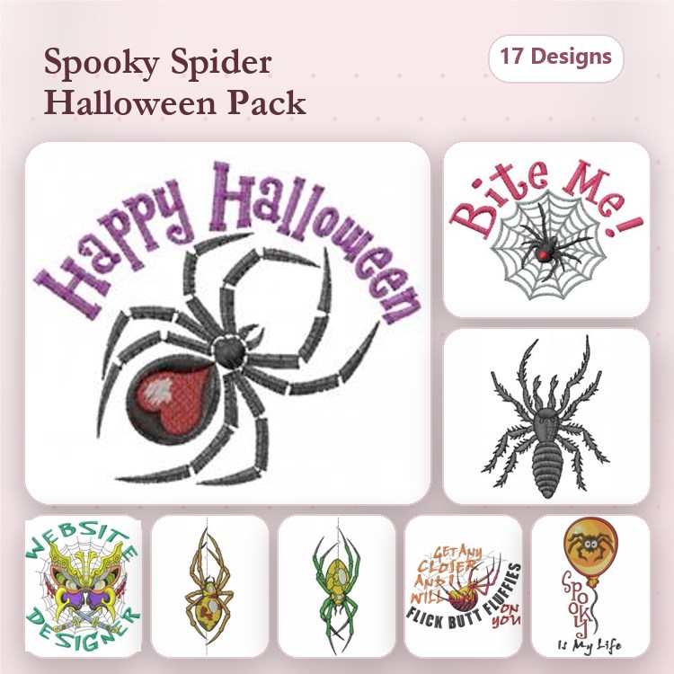 Halloween Spider Embroidery Designs Bundle – Happy Halloween, Spooky Spider, Creepy Crawly Spider & More (17 Designs)