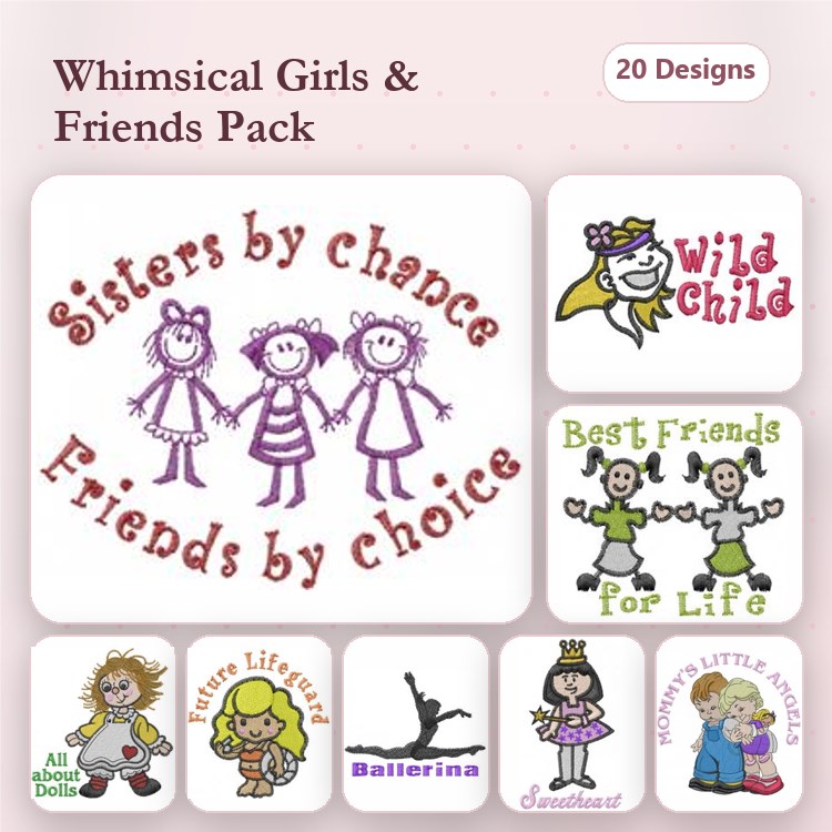 Sisters & Friends Embroidery Designs Bundle – Sisters by Chance, Friends by Choice, Wild Child & More (20 Designs)
