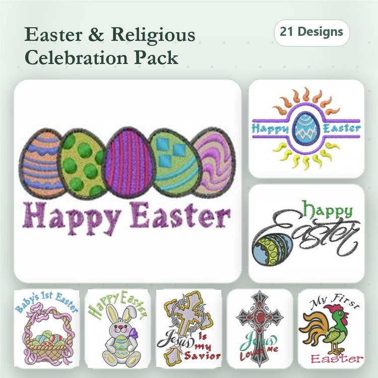 Easter Embroidery Designs Bundle – Easter Eggs, Bunny with Egg, Happy Easter Text & More (21 Designs)