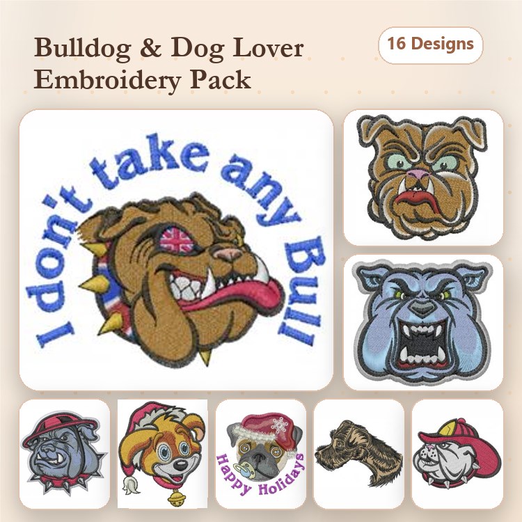 Pug & Dog Embroidery Bundle – Holiday & Fun Designs (16 Designs)