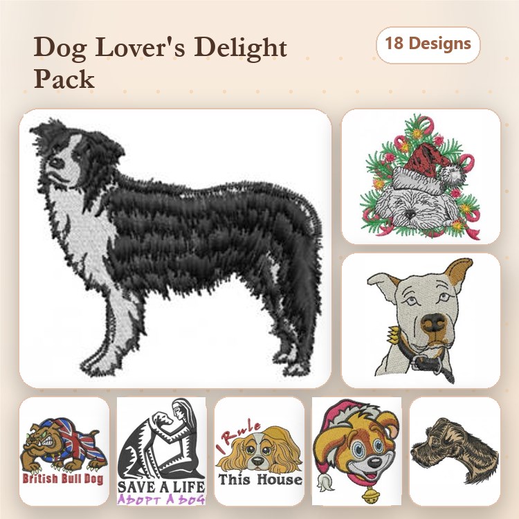Dog Breeds Embroidery Bundle – Pugs, Bulldogs & More (18 Designs)