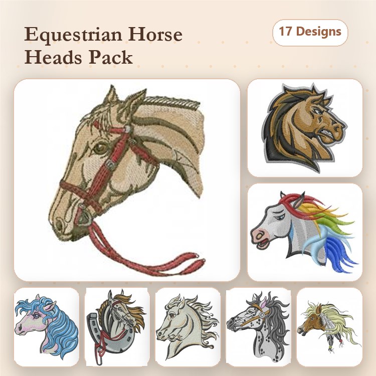 Horse Head Embroidery Bundle – Bridle, Unicorn, Rainbow Horse & More (17 Designs)