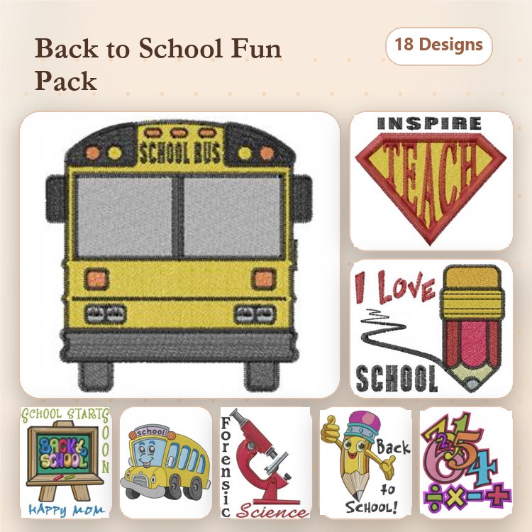 Back to School Embroidery Designs Bundle – School Bus, Inspire Teach, I Love School & More (18 Designs)