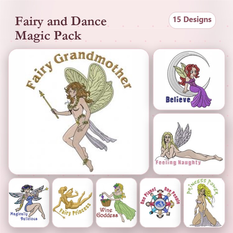 Fairy & Dance Embroidery Bundle – Fairy Grandmother, Fairy Goddess, Magical Butterfly & More (15 Designs)