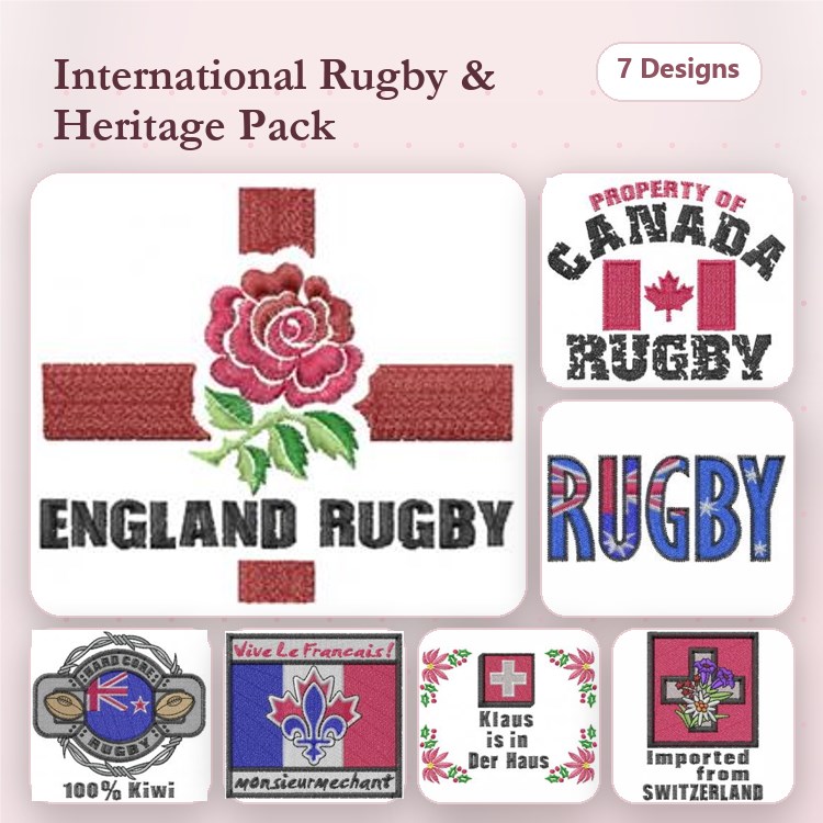 Rugby and Heritage Embroidery Designs Bundle – England Rugby, Canada Rugby, Switzerland Imported & More (7 Designs)