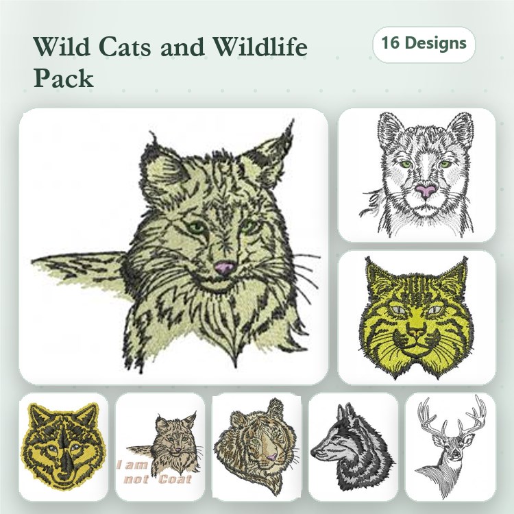 Wild Animal Embroidery Bundle – Leopard, Giraffe, Lynx & More (18 Designs)