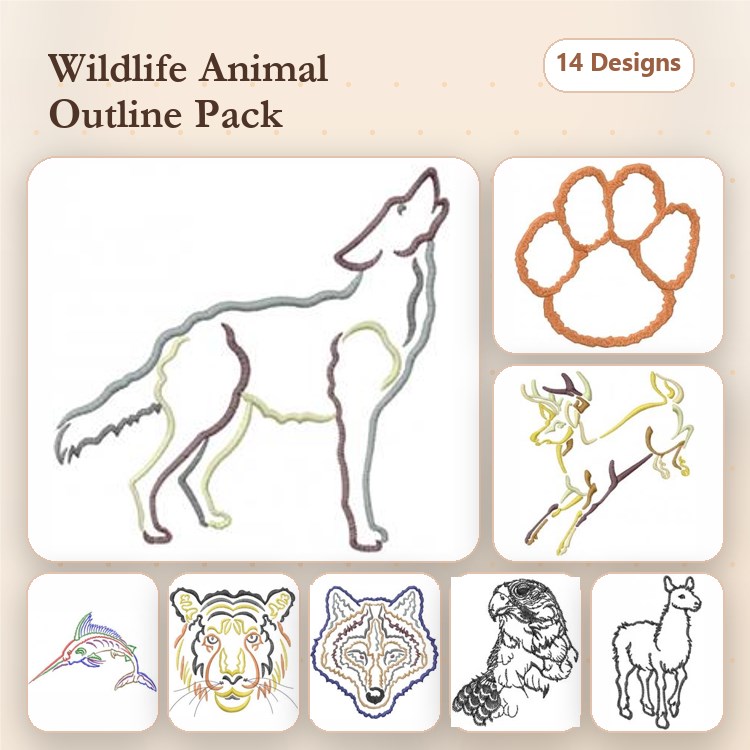 Tiger, Wolf & Lion Embroidery Bundle – Wild Animal Designs (14 Designs)