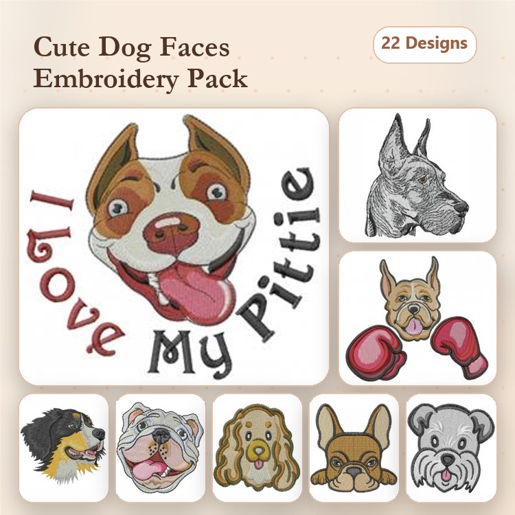 Bulldog & Dog Faces Embroidery Bundle – Pet Lovers (22 Designs)