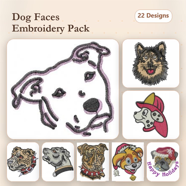 Pit Bull & Bulldog Embroidery Bundle – Dog Faces & Accessories (22 Designs)
