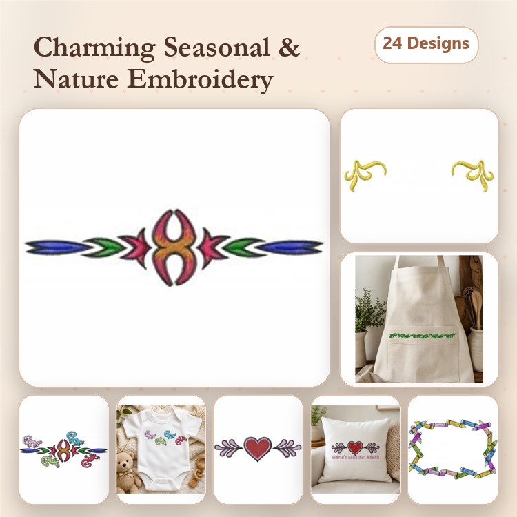 Flower & Paw Print Border Embroidery Bundle – Fun Designs (25 Designs)