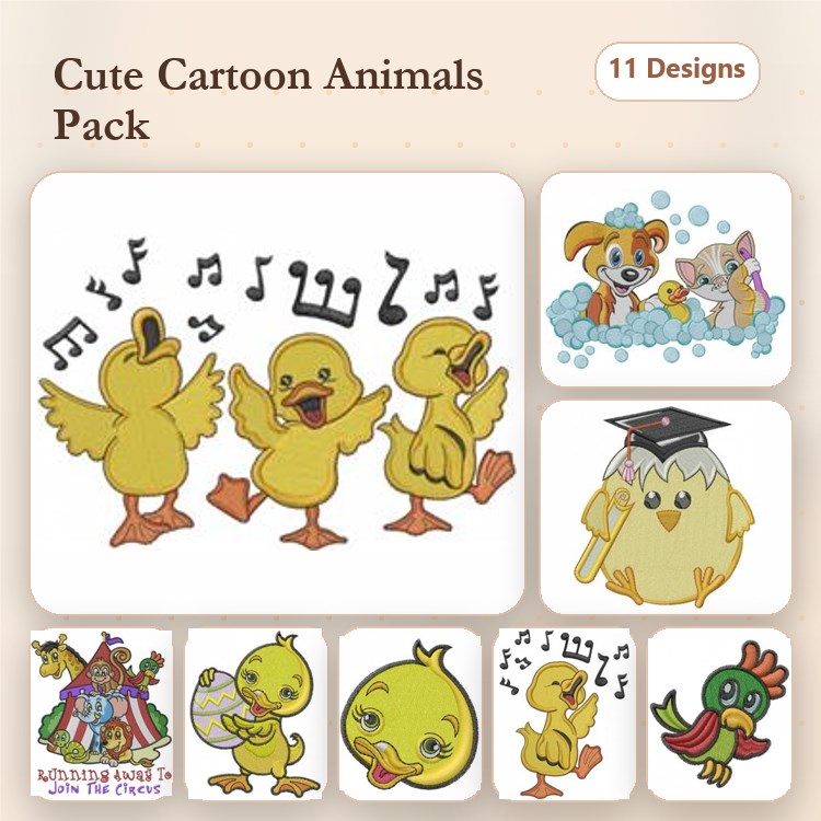 Animal Embroidery Bundle – Owl, Turkey & Chicks (11 Designs)