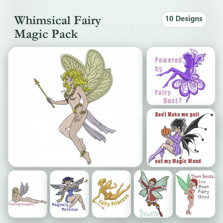Fairy Embroidery Designs Bundle – Fairy with Wand, Powered by Fairy Dust, Don't Make Me Pull Out My Magic Wand & More (10 Designs)