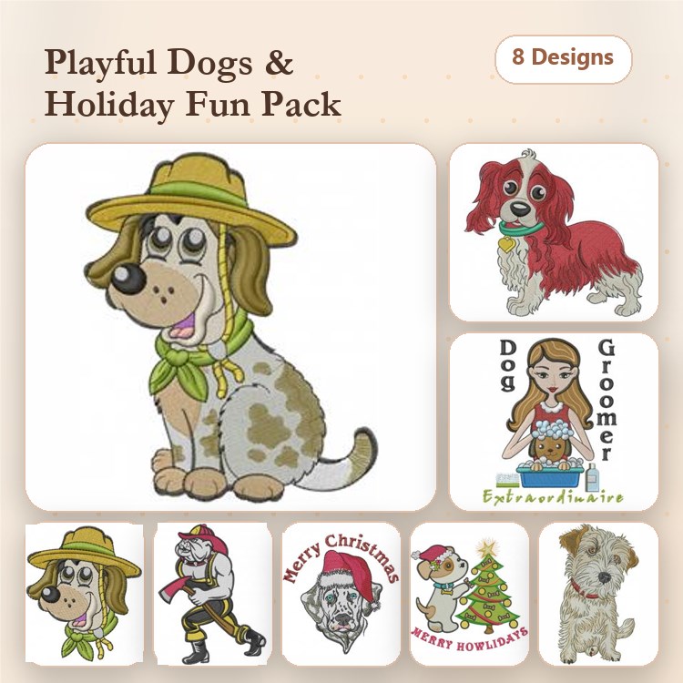 Dog Groomer & Holiday Dog Embroidery Bundle – Festive Designs (8 Designs)