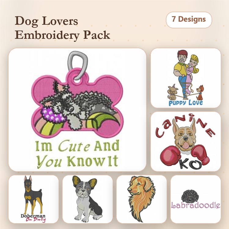 Dog & Cat Embroidery Bundle – Fun Designs (7 Designs)