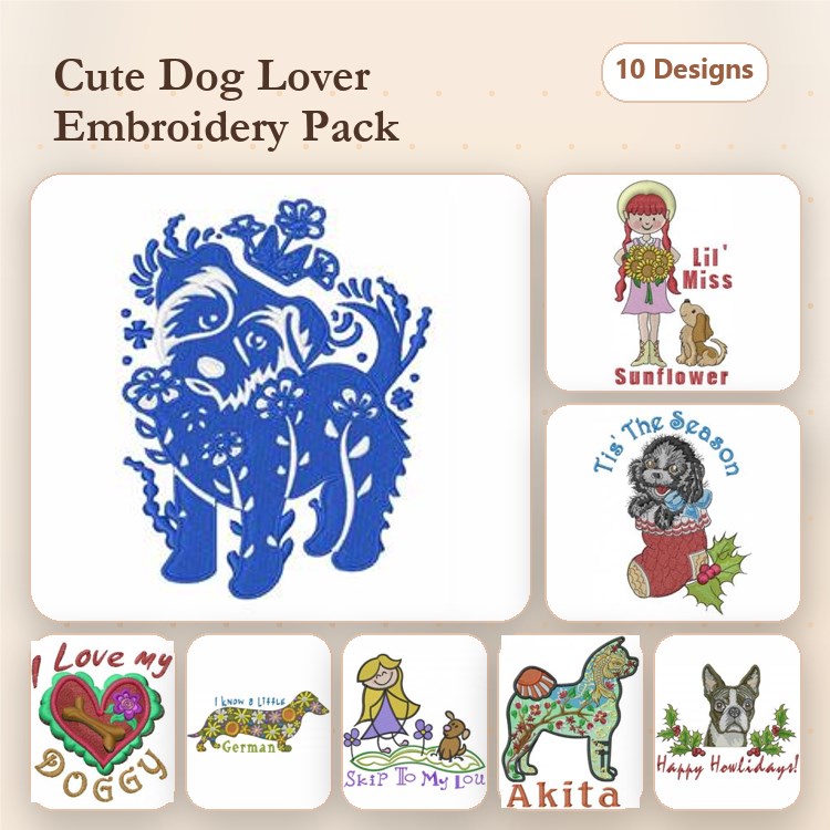 French Bulldog & Akita Embroidery Bundle – Holiday and Dog Designs (10 Designs)