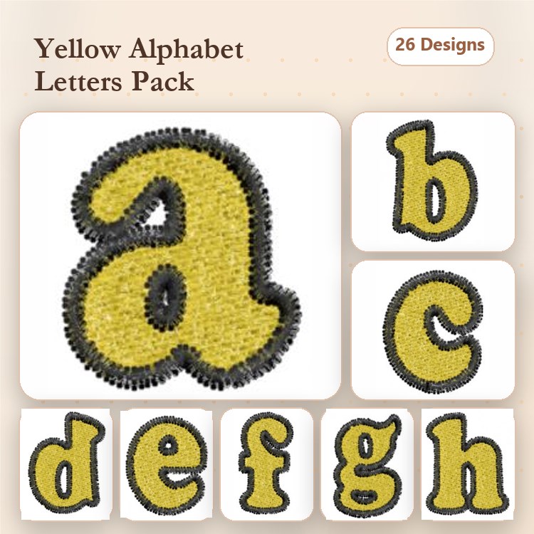 Alphabet Letters Embroidery Designs Bundle – Distinct Textures, Lowercase & Uppercase Styles (26 Designs)