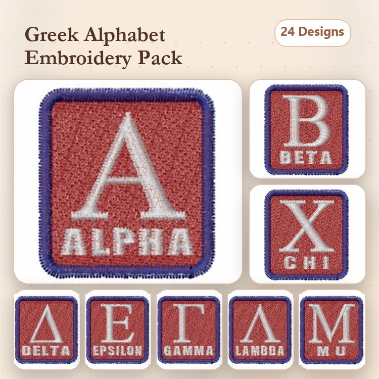 Greek Alphabet Letters Embroidery Bundle – Alpha, Beta, Chi & More (24 Designs)