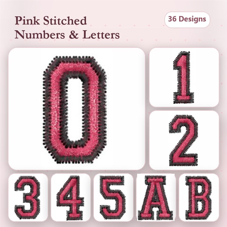 Stitched Numbers and Letters Embroidery Designs Bundle – Number 0, Number 1, Letter A & More (36 Designs)