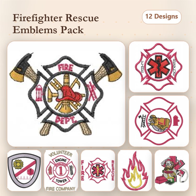 Firefighter & Fire Department Embroidery Bundle – Emblems & Badges (13 Designs)
