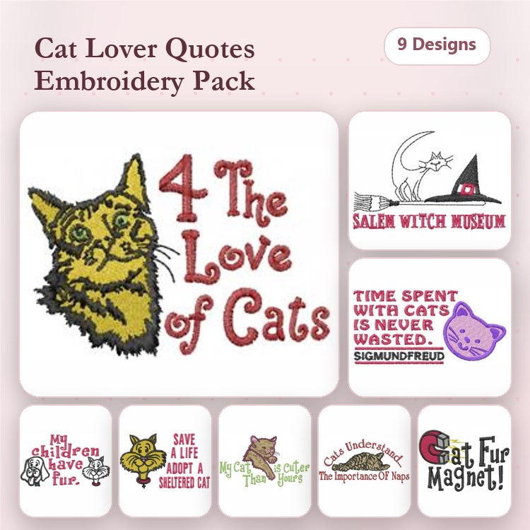 Cat-Themed Embroidery Bundle – Fun and Whimsical Designs (10 Designs)