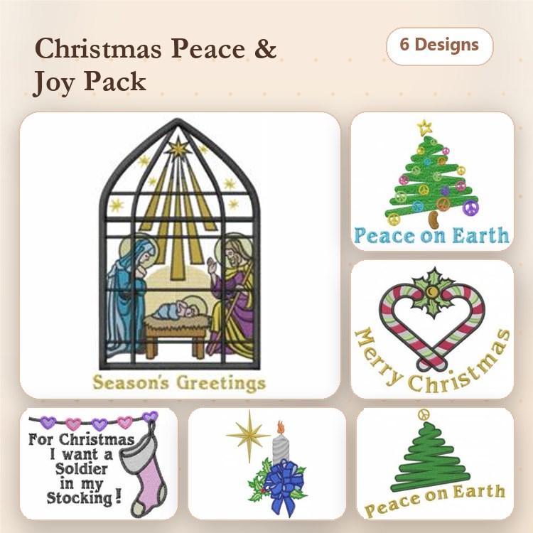 Christmas Embroidery Designs Bundle – Nativity Scene, Peace on Earth Tree, Merry Christmas Heart & More (6 Designs)