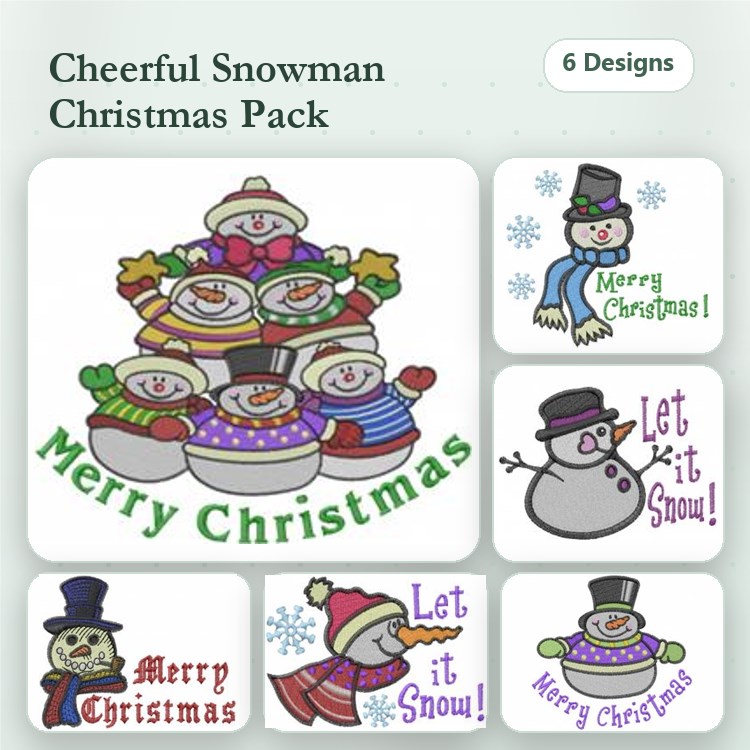 Cheerful Snowman Embroidery Bundle – Snowman Stack, Merry Christmas, Let it Snow & More (6 Designs)