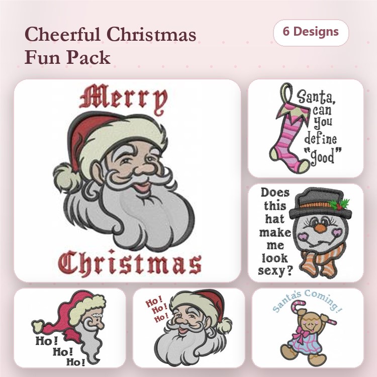 Cheerful Christmas Embroidery Designs Bundle – Santa Claus, Snowman & More (6 Designs)