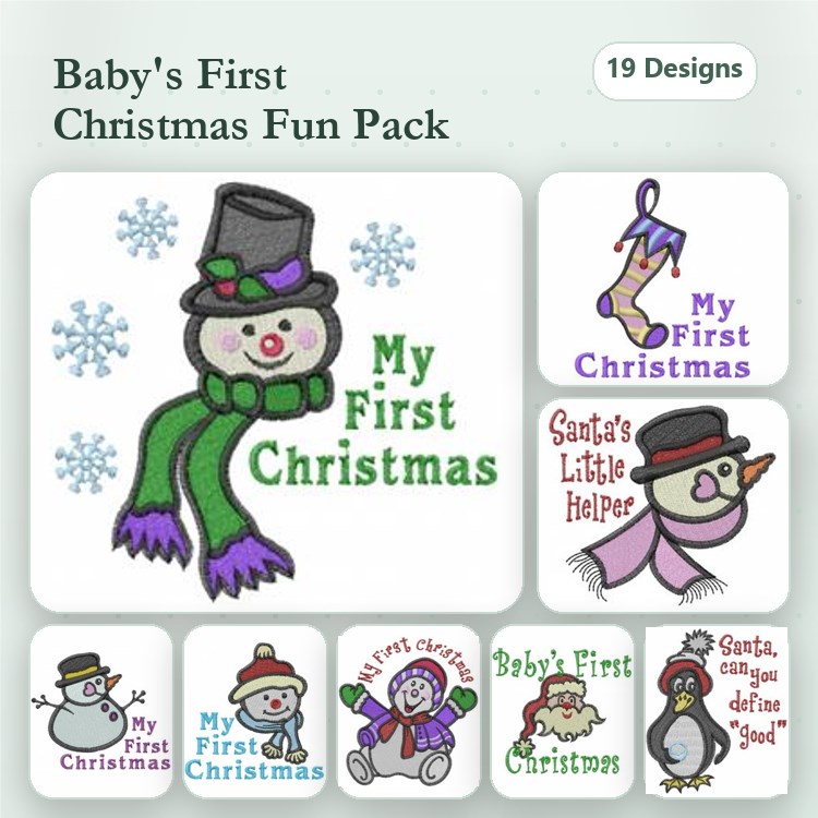 Christmas Baby Embroidery Designs Bundle – Snowman, Santa, My First Christmas & More (19 Designs)