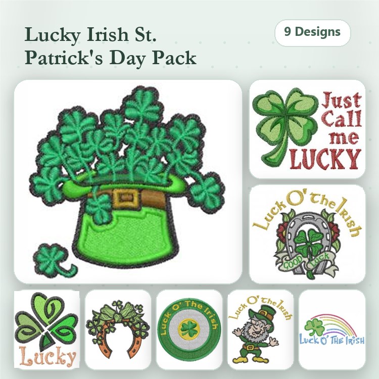 Lucky Shamrock & Leprechaun Embroidery Designs Bundle – Lucky Clover, Shamrock Wreath, Just Call Me Lucky & More (9 Designs)