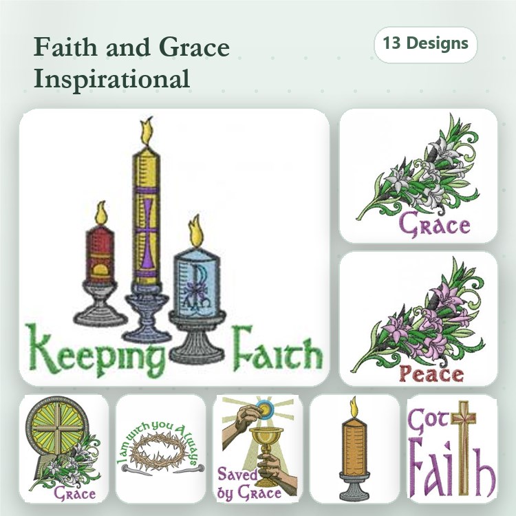 Faith & Grace Embroidery Designs Bundle – Keeping Faith, Saved by Grace, & More (13 Designs)