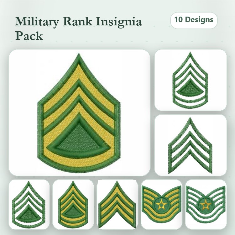 Military Rank Insignias Embroidery Bundle – Sergeant, Corporal, Major & More (10 Designs)