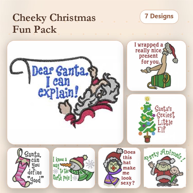 Cheeky Christmas Sayings Embroidery Designs Bundle – Dear Santa, I Can Explain!, Santa's Sexiest Little Elf & More (7 Designs)