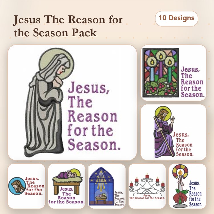 Religious Christmas Themes Embroidery Designs Bundle – Jesus, Nativity Scene, Stained Glass & More (10 Designs)