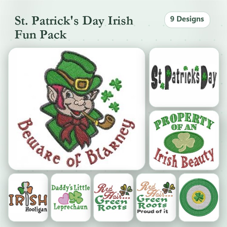 Leprechaun & Shamrock Embroidery Bundle – Beware of Blarney, Daddy's Little Leprechaun, Irish Blessing & More (9 Designs)