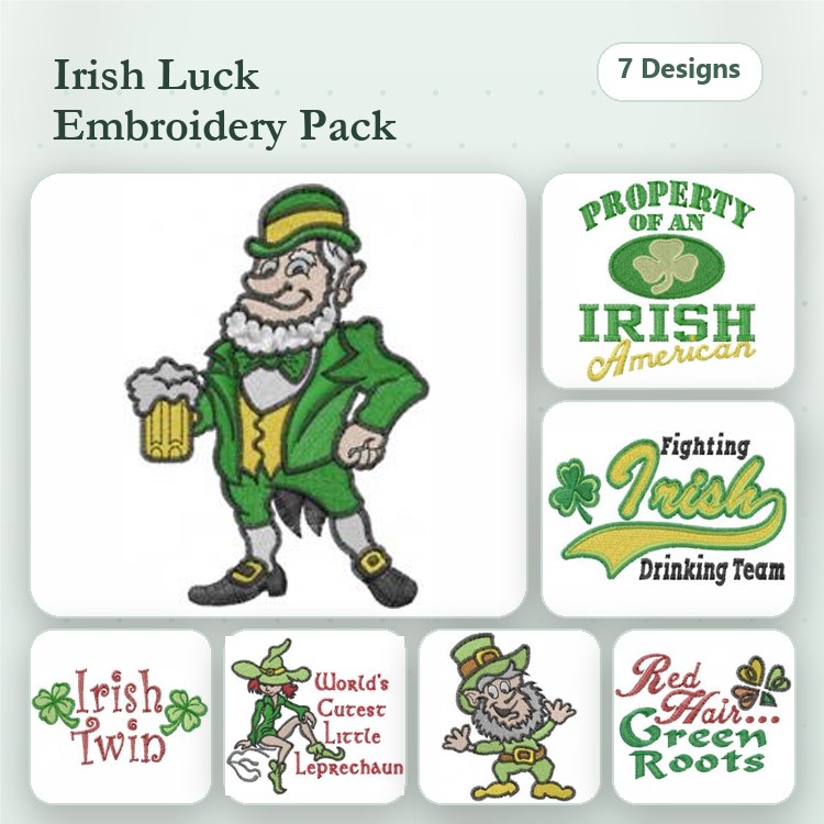 Irish Luck Embroidery Designs Bundle – Leprechaun with Beer, World's Cutest Little Leprechaun, & More (7 Designs)