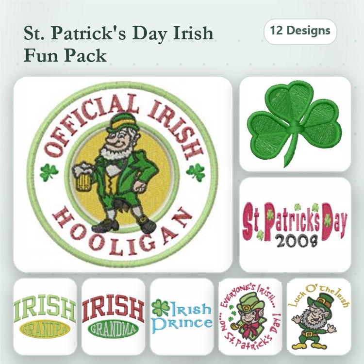 Leprechaun & Shamrock Embroidery Designs Bundle – Official Irish Hooligan, Irish Premium, Leprechaun with Beer & More (12 Designs)