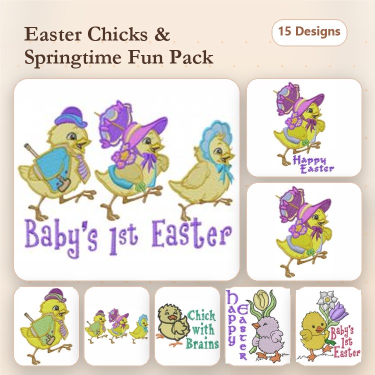 Easter Chick Embroidery Designs Bundle – Happy Easter Chick, Baby's 1st Easter & More (15 Designs)