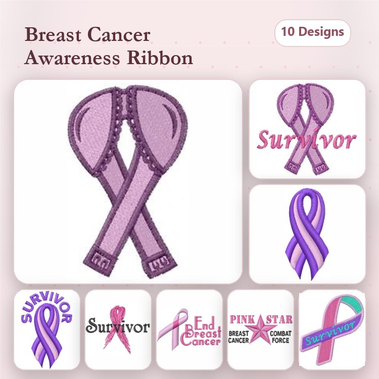 Breast Cancer Awareness Embroidery Designs Bundle – Ribbon, Survivor, Hope & More (10 Designs)